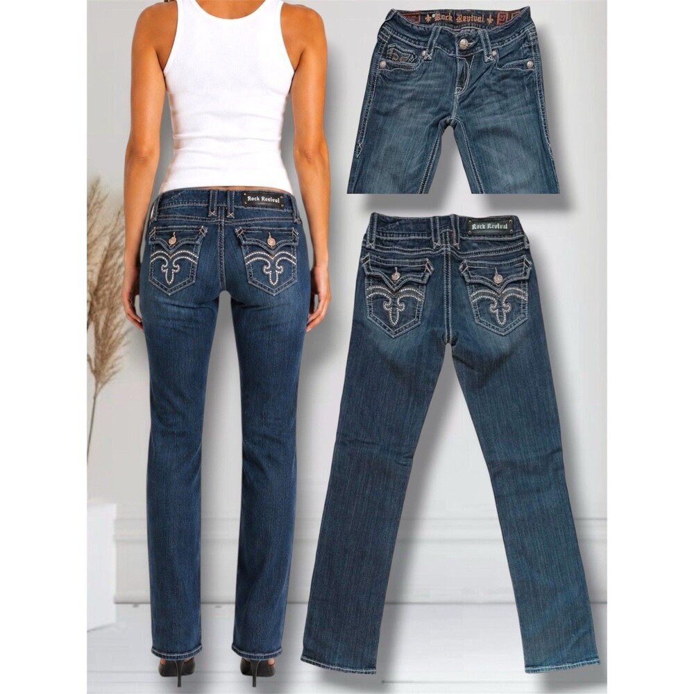 Rock Revival Debbie Straight Women's Size 27 Rhinestone Embellised Jeans